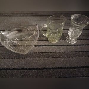 Vintage Eched Crystal Lot Of 3 Goblet Pitcher And Serving Bowl